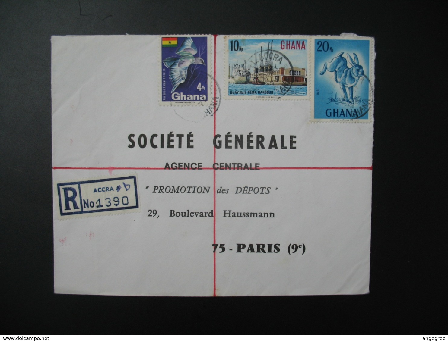 Enveloppe  AR  1390 Ghana 1971 Pour La Sté Générale  Agence Centrale Promotion Des Dépots  en France  Bd Haussmann Paris - Ghana (1957-...)