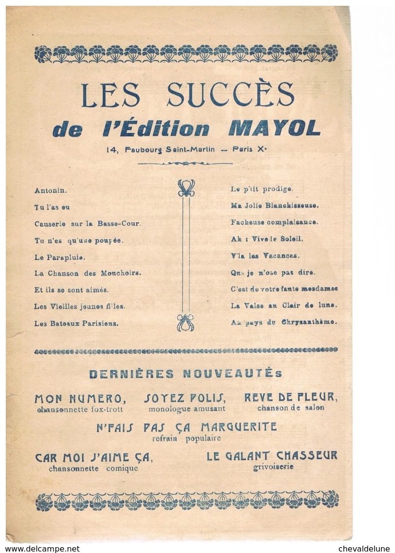 PARTITION MUSICALE : LE JOUET CHANSON CREEE PAR MAYOL - Partitions Musicales Anciennes