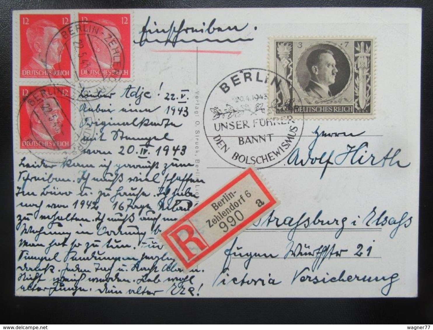 Postkarte Propaganda Hitler - R-Brief Berlin An Adolf Hi....rth : ) - Lettres & Documents