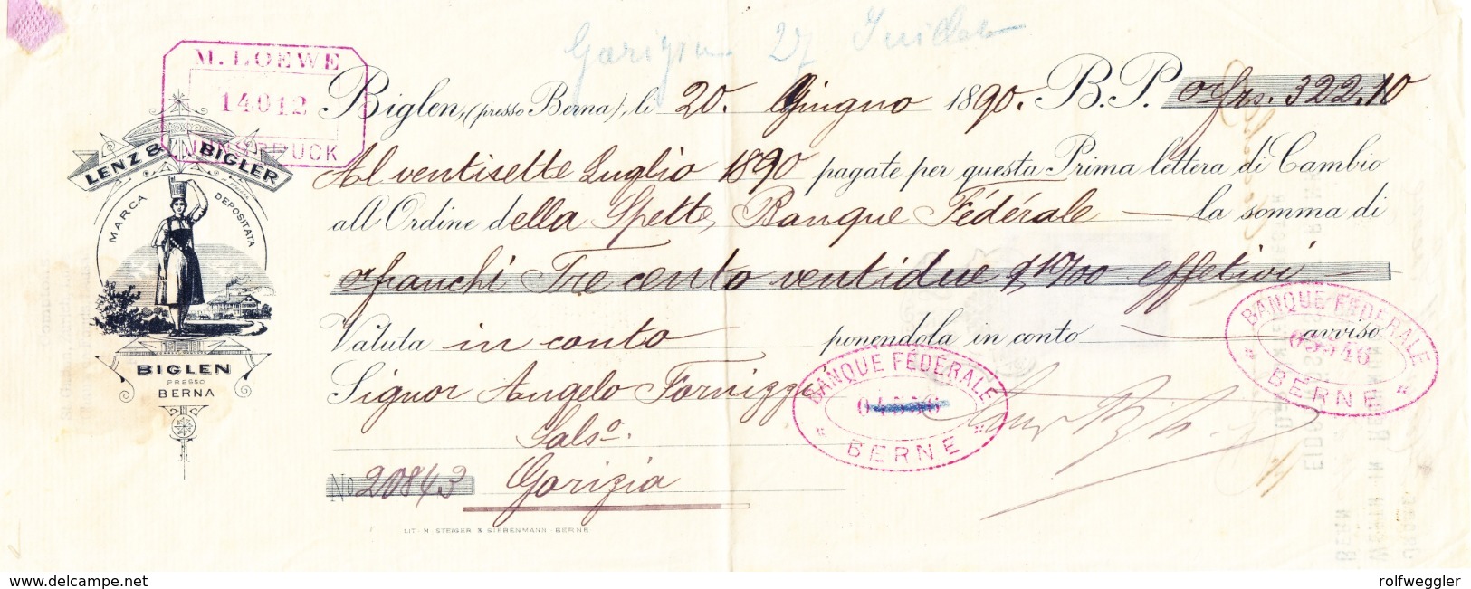 1890 Dokument Aus Goricia Mit 1 Gulden Steuermarke; Zusätzlich Check Gestempelt Eidgenössische Bank Bern - Fiscales