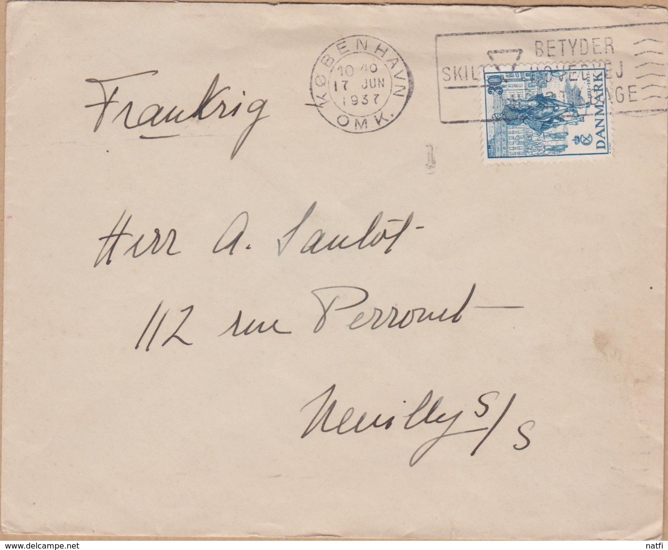 ENVELOPPE TIMBRE 1937 KOBENHAVN  A NEUILLY S/ SEINE FRANCE - Briefe U. Dokumente