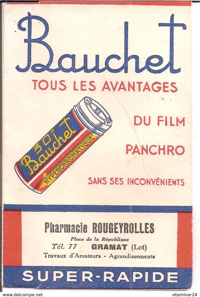 Lot - Gramat. Pharmacie ROUGEYROLLES, Place De La République... Sur Pochette-photo. Film Panchro Bauchet... - Pubblicitari