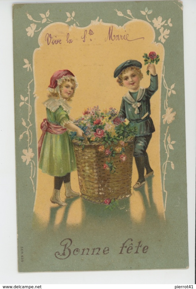 ENFANTS - Jolie Carte Fantaisie Gaufrée Enfants Et Fleurs "Bonne Fête - Vive La SAINTE MARIE " (embossed Postcard) - Prénoms