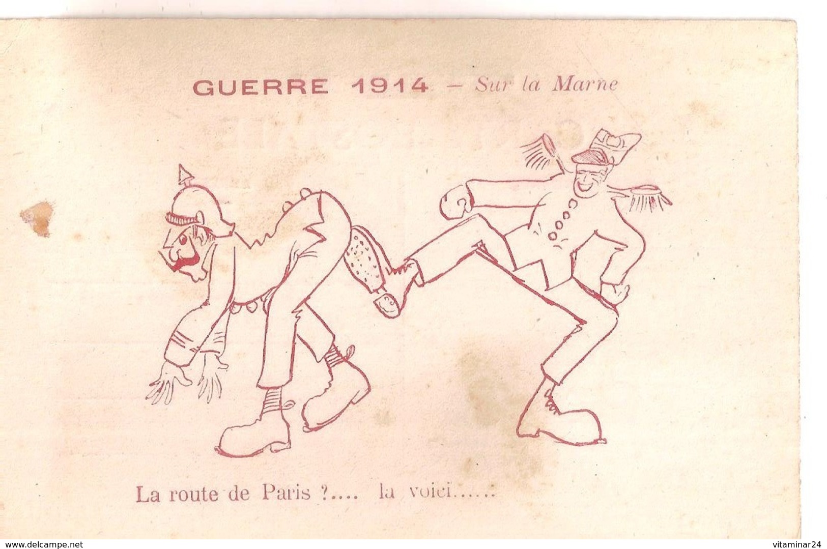 Guerre 1914 - Sur La Marne. "La Route Pour Paris ?..." Carte Satirique... - Guerre 1914-18