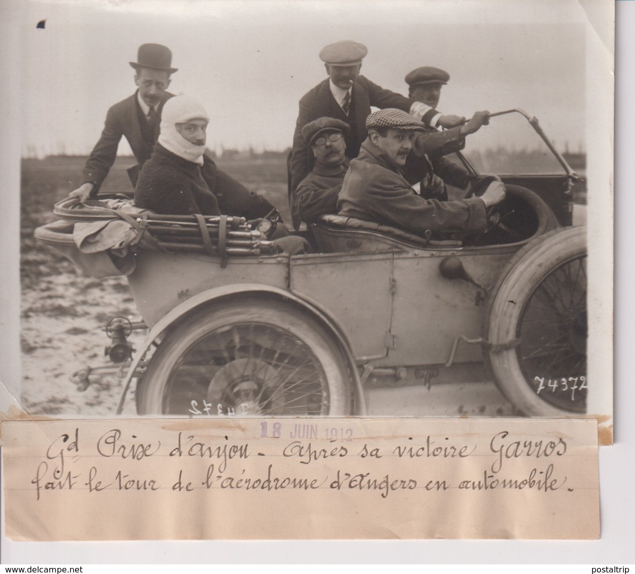 GRAND PRIX D'ANJOU VICTOIRE GARROS TOUR AÉRODROME D'ANGERS AUTOMOBILE 18*13CM Maurice-Louis BRANGER PARÍS (1874-1950) - Aviación