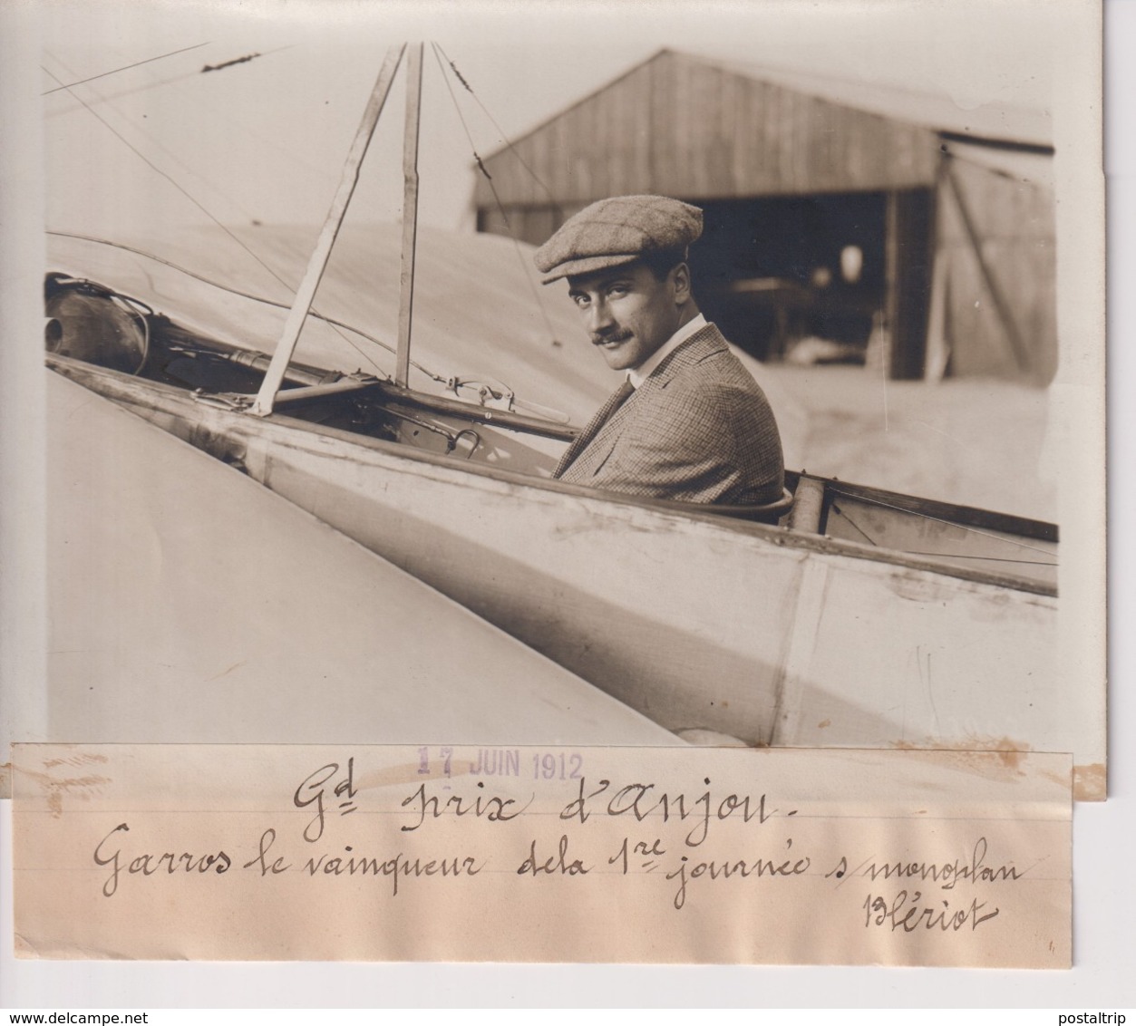 GRAND PRIX D'ANJOU GARROS LE VAINQUEUR DELA 1ER JOURNÉE MONOPLAN BLÉRIOT 18*13CM Maurice-Louis BRANGER PARÍS (1874-1950) - Aviación