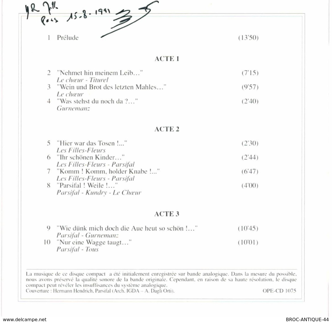 CD N°447 - LES GENIES DE L' OPERA - WAGNER - PARSIFAL - COMPILATION - Oper & Operette