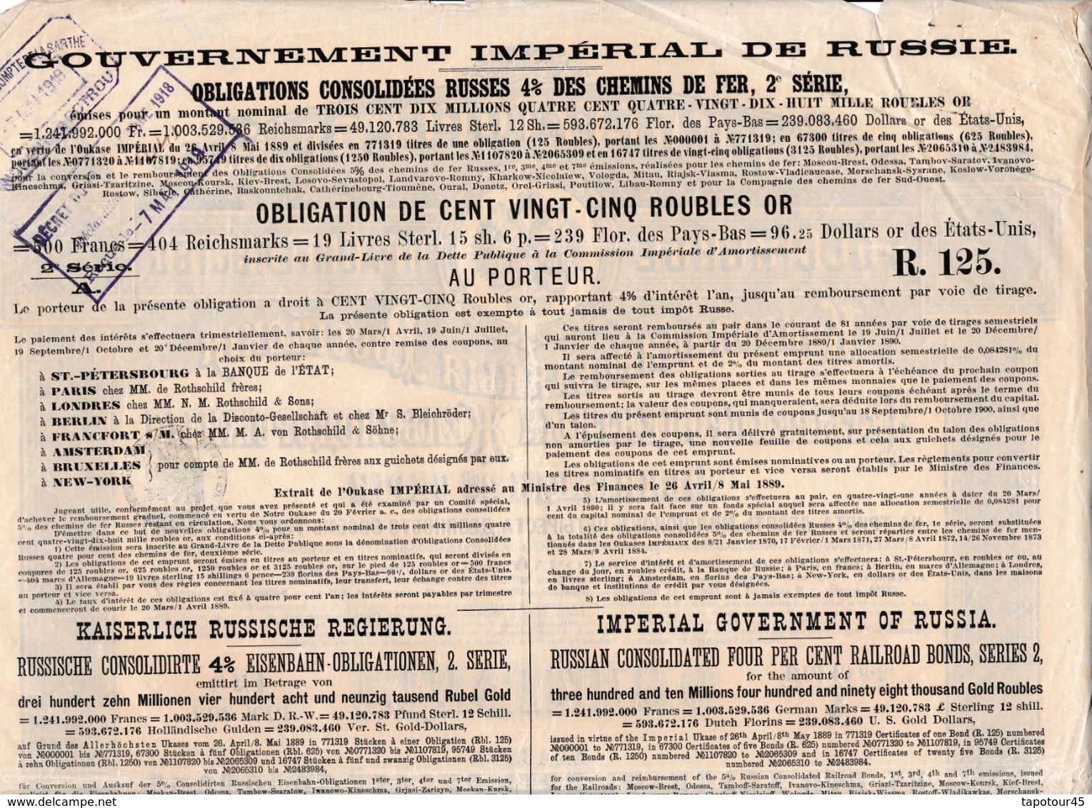 Alb 4) Actions & Titres > Russe	1889	N=10 - Sonstige & Ohne Zuordnung