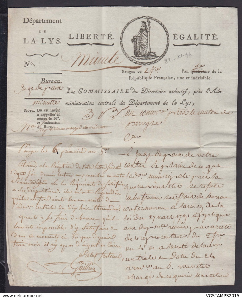 FRANCE DEPARTEMENT CONQUIS"DEPT DE LA LYS" 1897 VERS FURNES REEXPEDIE BRUGES BELGIQUE (DE) DC-4052 - 1792-1815: Départements Conquis