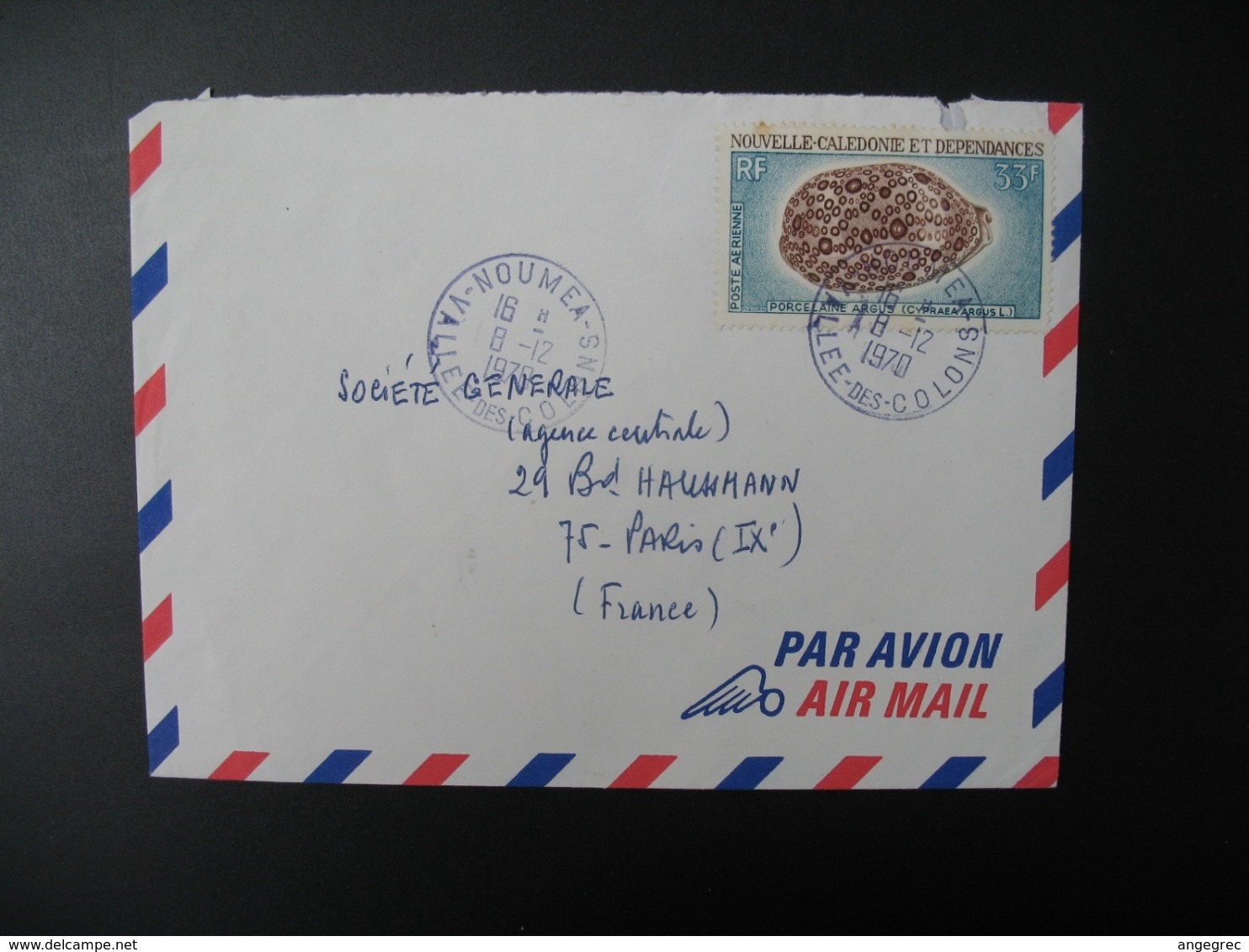 Enveloppe  1970 Nouvelle Calédonie Vallée Des Colons  Pour Sté Générale En France  Bd Haussmann Paris - Briefe U. Dokumente