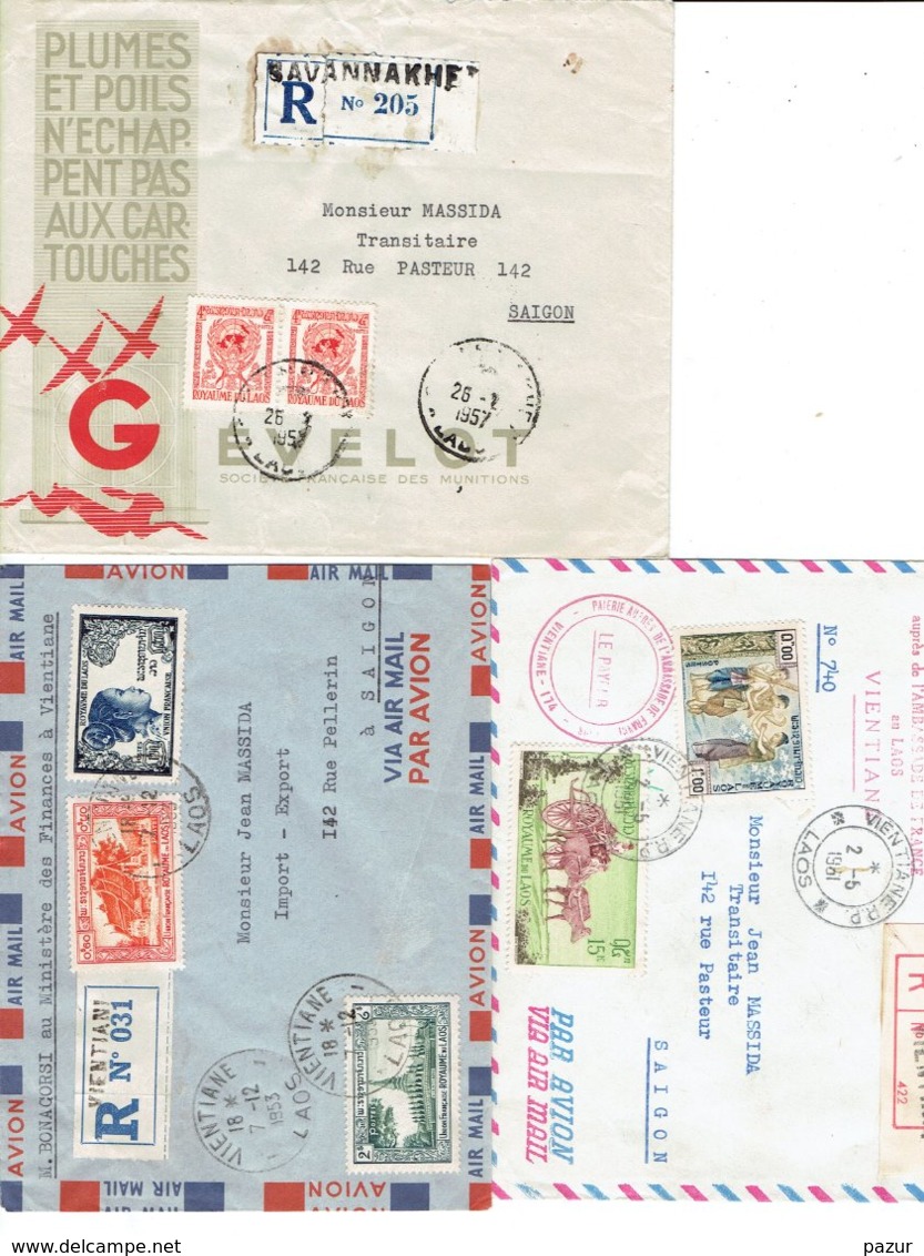 TP - MARCOPHILIE - LAOS  - 3 ENVELOPPES RECOMMANDEES 1951 A1961 - TB - Laos