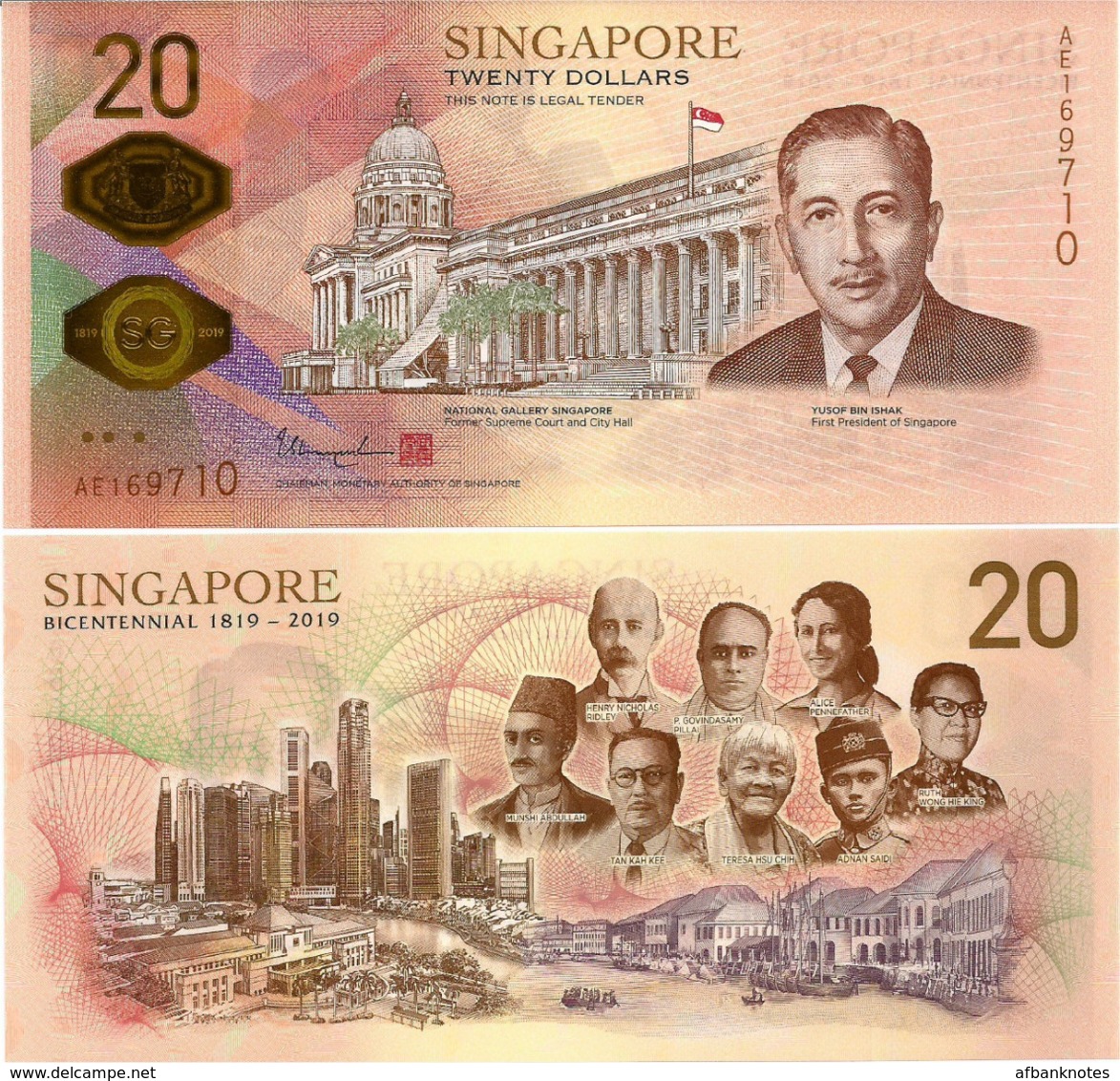 SINGAPORE       20 Dollars       Comm.       P-New       2019       UNC - Singapur