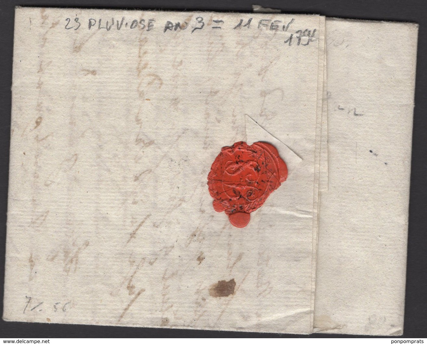 : Pli De 1794 En Port Du Avec Marque Linéaire : ARMEE DU BAS RHIN / ° DIVon > PARIS? - Army Postmarks (before 1900)