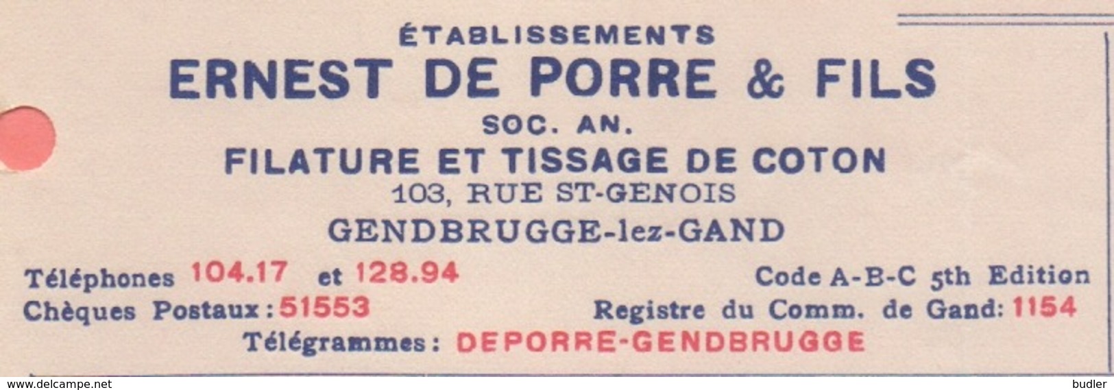 1948: Note De Crédit De ## Ét. Ernest DE PORRE & Fils, Rue St.-Genois, 103,  GENDBRUGGE-lez-GAND## à ## Firme GILSON-... - Vestiario & Tessile