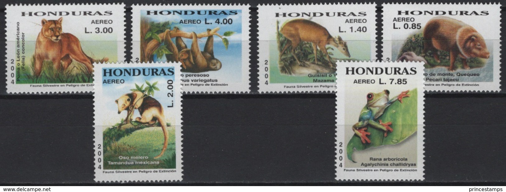 Honduras (2004) Yv. Av. 1181/86  /  Wild Cat - Frog - Fauna - Sonstige & Ohne Zuordnung