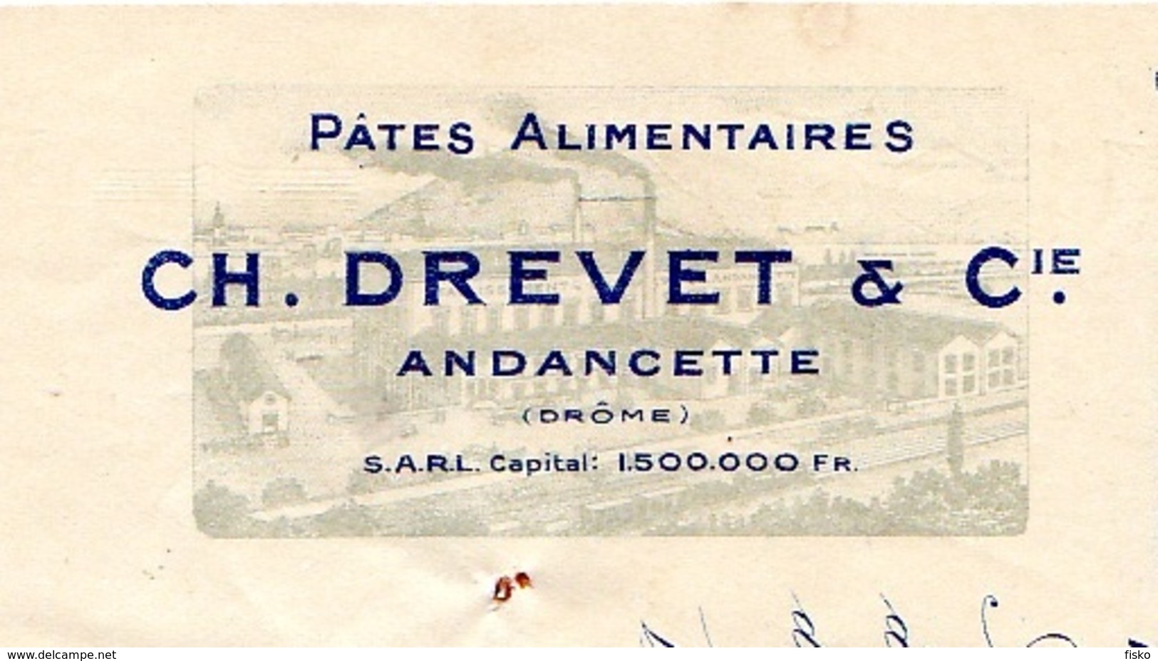 DREVET  Pates Alimentaires   ANDANCETTE 26     Illustration  Usine - Lettres De Change