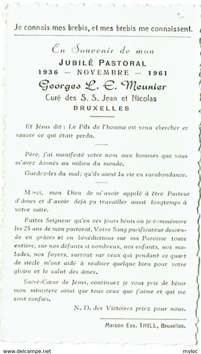 Image Religieuse. Souvenir Jubilé Pastoral 1936/1961 G.Meunier Curé Des S.S. Jean Et Nicolas, Bruxelles. - Imágenes Religiosas