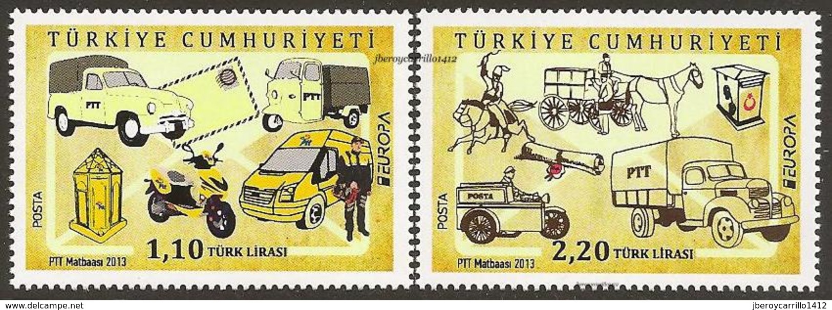 TURQUIA/ TURKEY  - EUROPA 2013 -TEMA " VEHICULOS POSTALES - THE POSTMAN VAN - POSTAL VEHICLE".- SERIE 2 V. - TIPO 2 - 2013