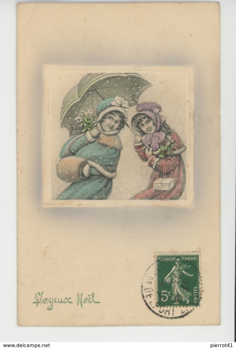 ENFANTS - Jolie Carte Fantaisie Viennoise Fillettes Avec Parapluie Sous La Neige De  "JOYEUX NOEL " -V K VIENNE 5118 - Autres & Non Classés