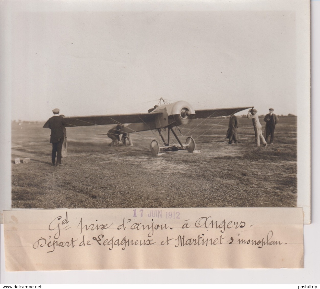 GRAND PRIX D'ANJOU A ANGERS DÉPART DE LEGAGNEUX ET MARTINET S MONOPLAN   18*13CM Maurice-Louis BRANGER PARÍS (1874-1950) - Aviación