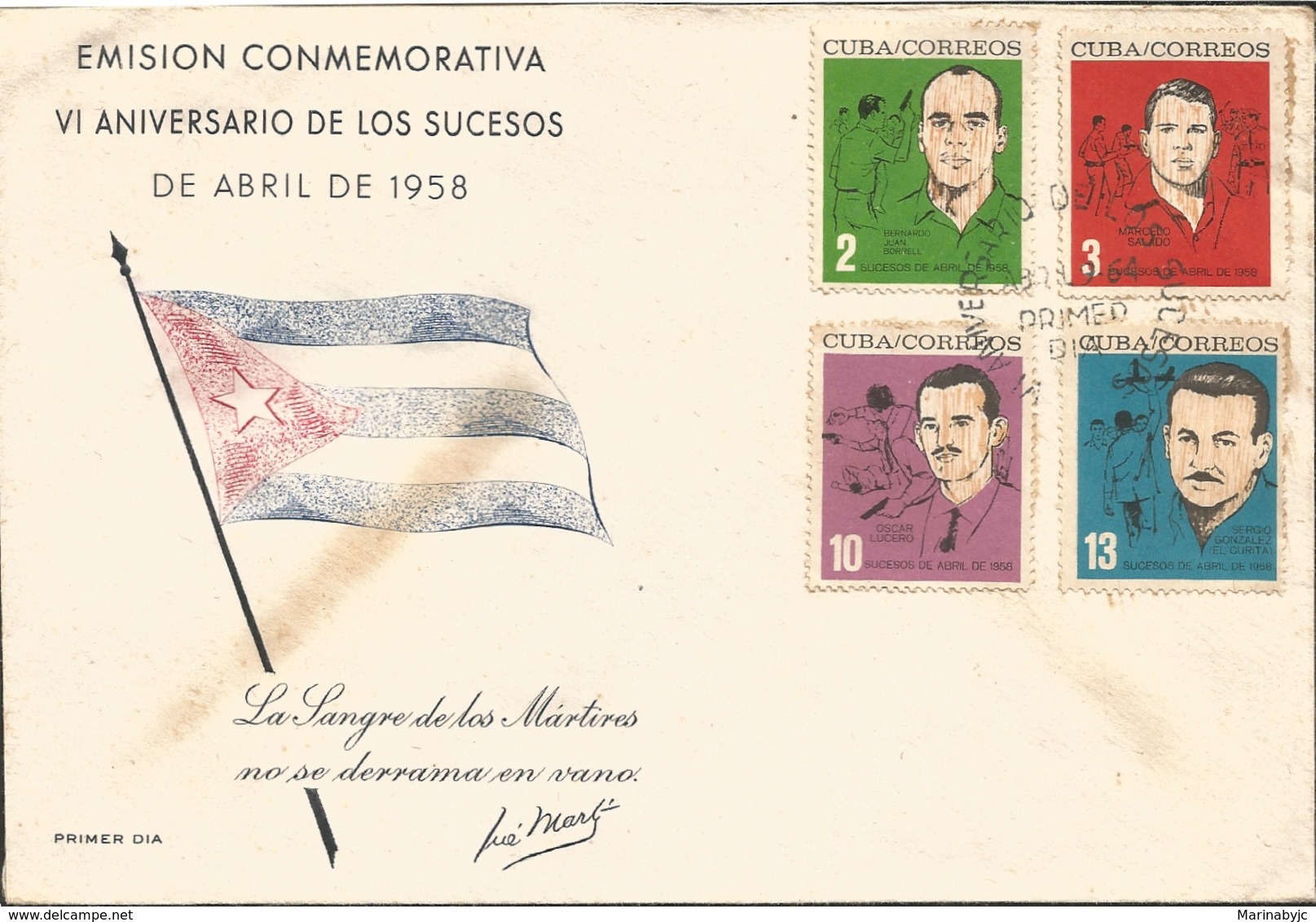 V) 1964 CARIBBEAN, GENERAL STRIKE ON APR. 9, 6TH ANNIVERSARY, BLACK CANCELLATION, OVERPRINT, FDC - Cartas & Documentos