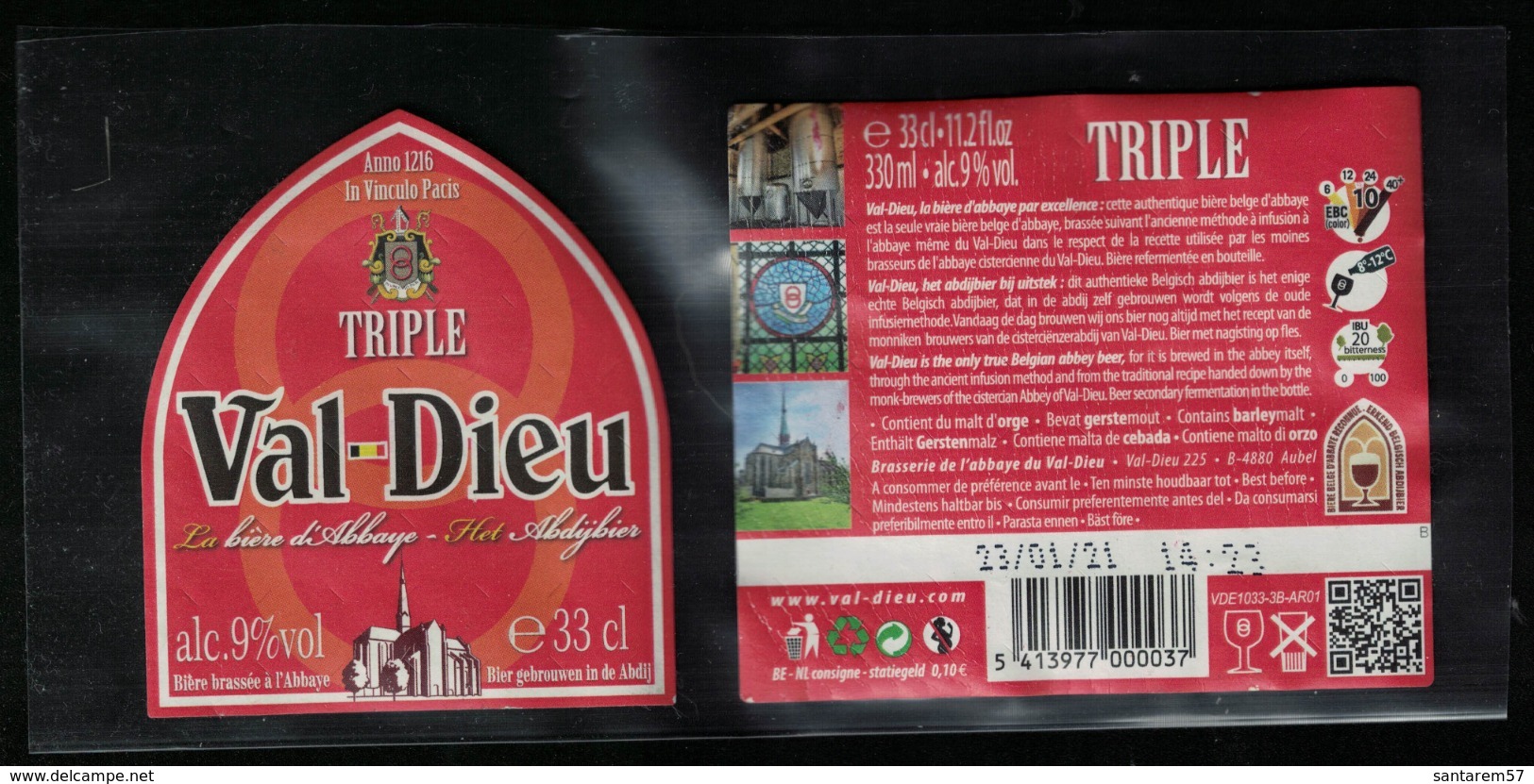 Belgique Lot 2 Étiquettes Bière Beer Labels Bière Val Dieu Triple - Bière