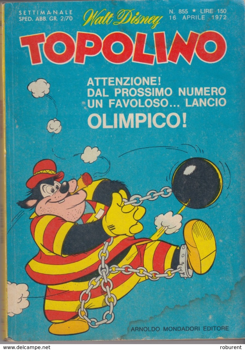 DISNEY - ALBUM TOPOLINO N°855 - 16 Aprile  1972 - GIOCHI INTONSI NON SVOLTI - BOLLINI PUNTI - INTERNO OTTIMO - Disney