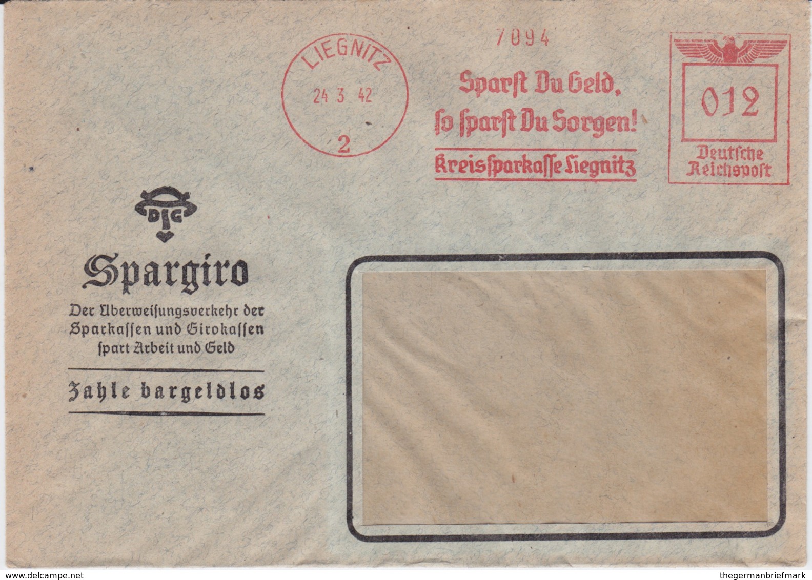 DR 3 Reich Freistempel Bank Bf Liegnitz Ostgebiete Schlesien 1942 (2) - Maschinenstempel (EMA)