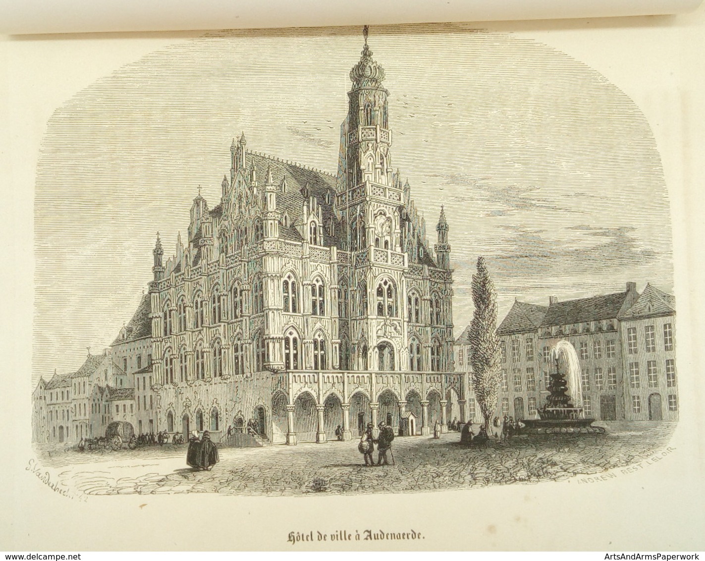 Gravure Sur Bois 'Hôtel De Ville à Audenaerde', 1844/ Wood Engraving 'City Hall Of Oudenaerde' (B), Oudenaarde - Prenten & Gravure