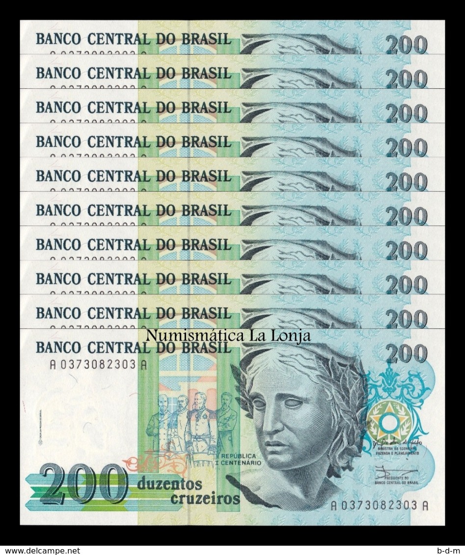 Brasil Brazil Lot Bundle 10 Banknotes 200 Cruzeiros 1990 Pick 229 SC UNC - Brazil