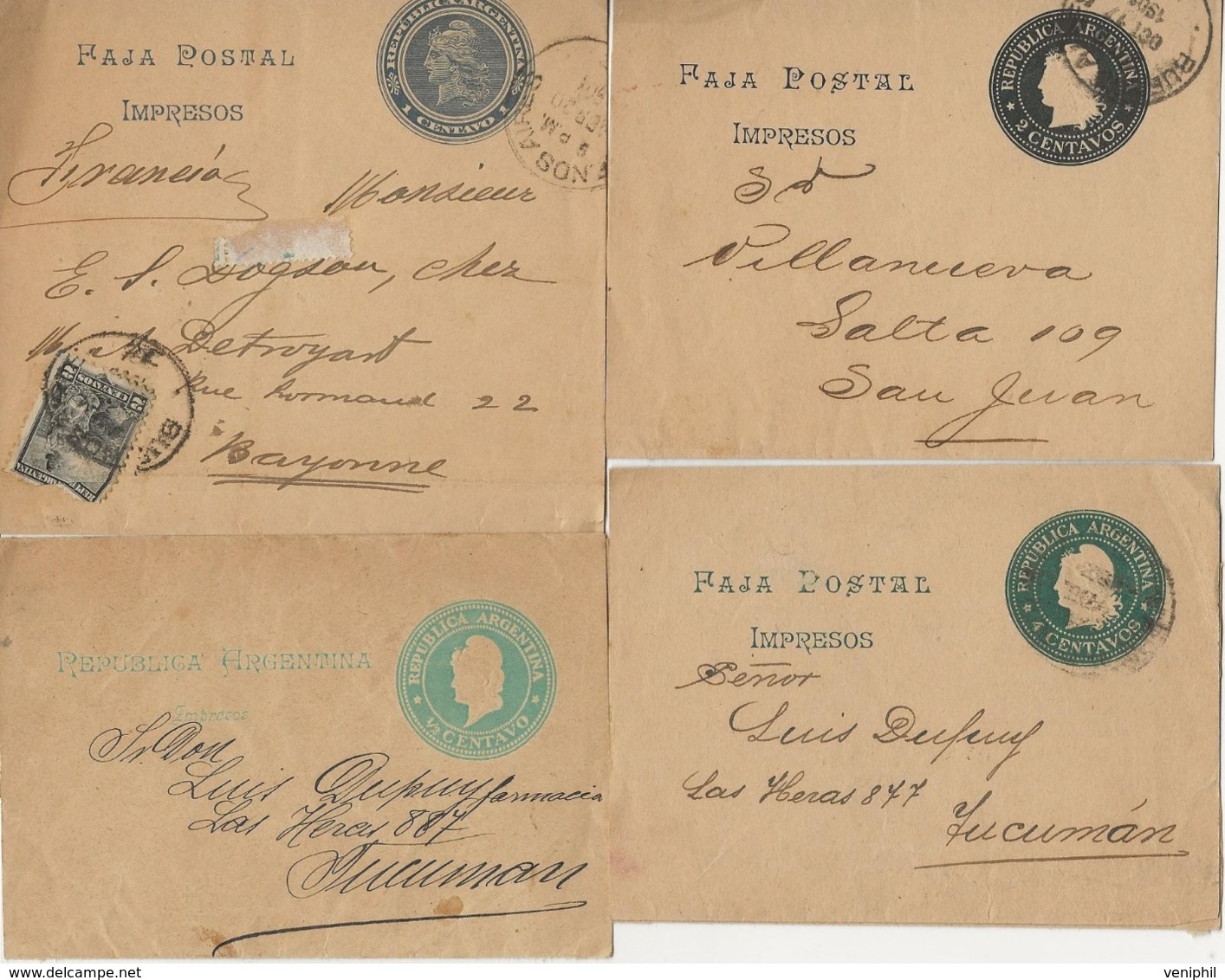 ARGENTINE - 4 BANDES JOURNAUX - IMPRIMES -ANNEE 1900- - Postwaardestukken