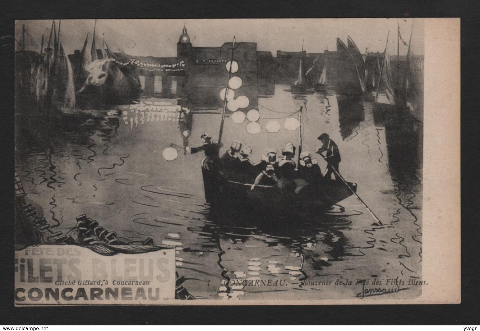 - ( 29 Finistère )   Concarneau  Souvenir De La Fête Des Filets Bleus ( Barque Avec Lampions ) Janssaud - Concarneau