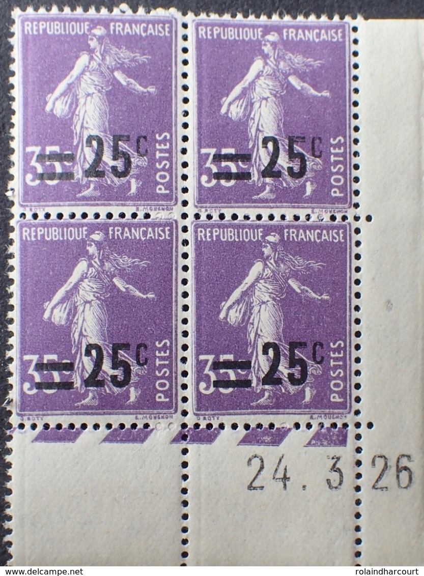 R1615/958 - 1926 - TYPE SEMEUSE - BLOC N°218 TIMBRES NEUFS** CdF Daté - ....-1929