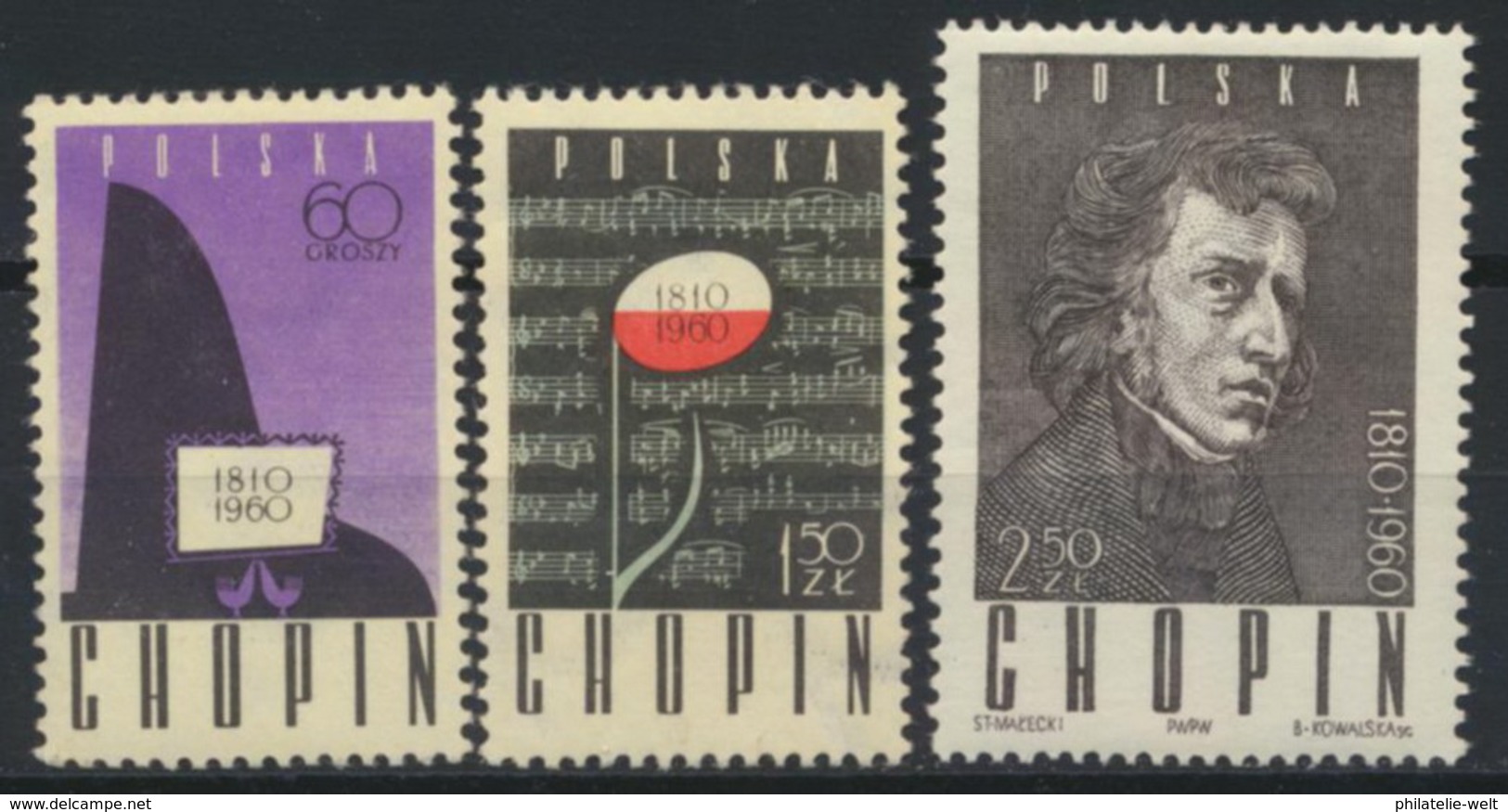 Polen 1148/50 ** Postfrisch Frederic Chopin - Unused Stamps