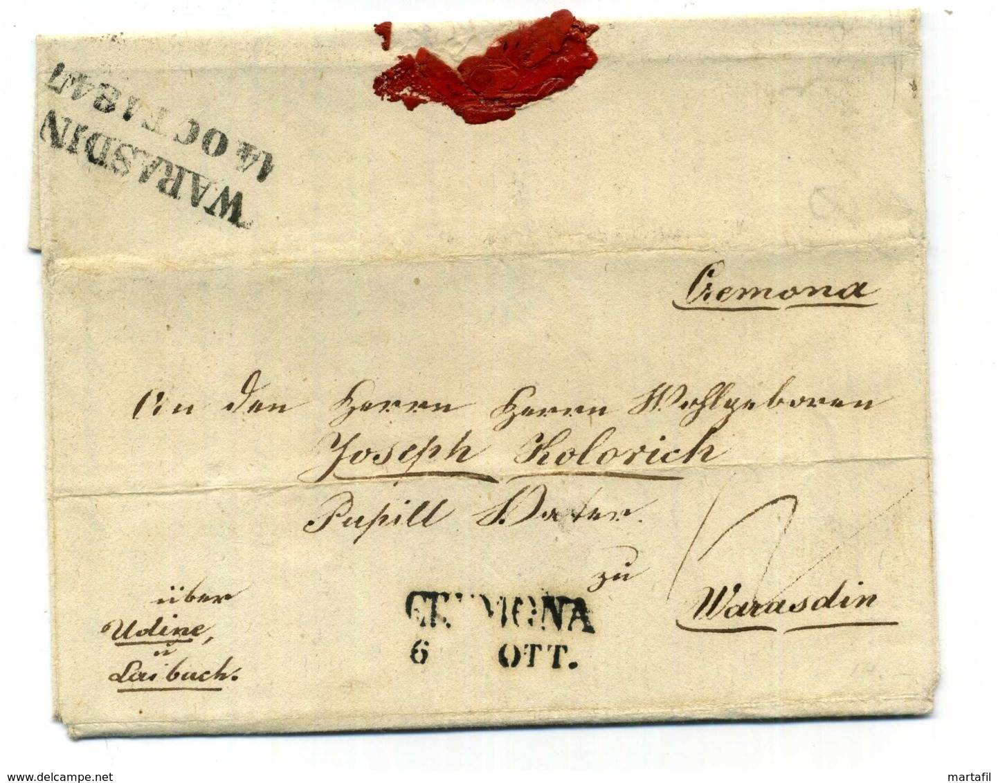 Lettera Da CREMONA Per WARASDIN 14.10.1847 - 1. ...-1850 Prephilately
