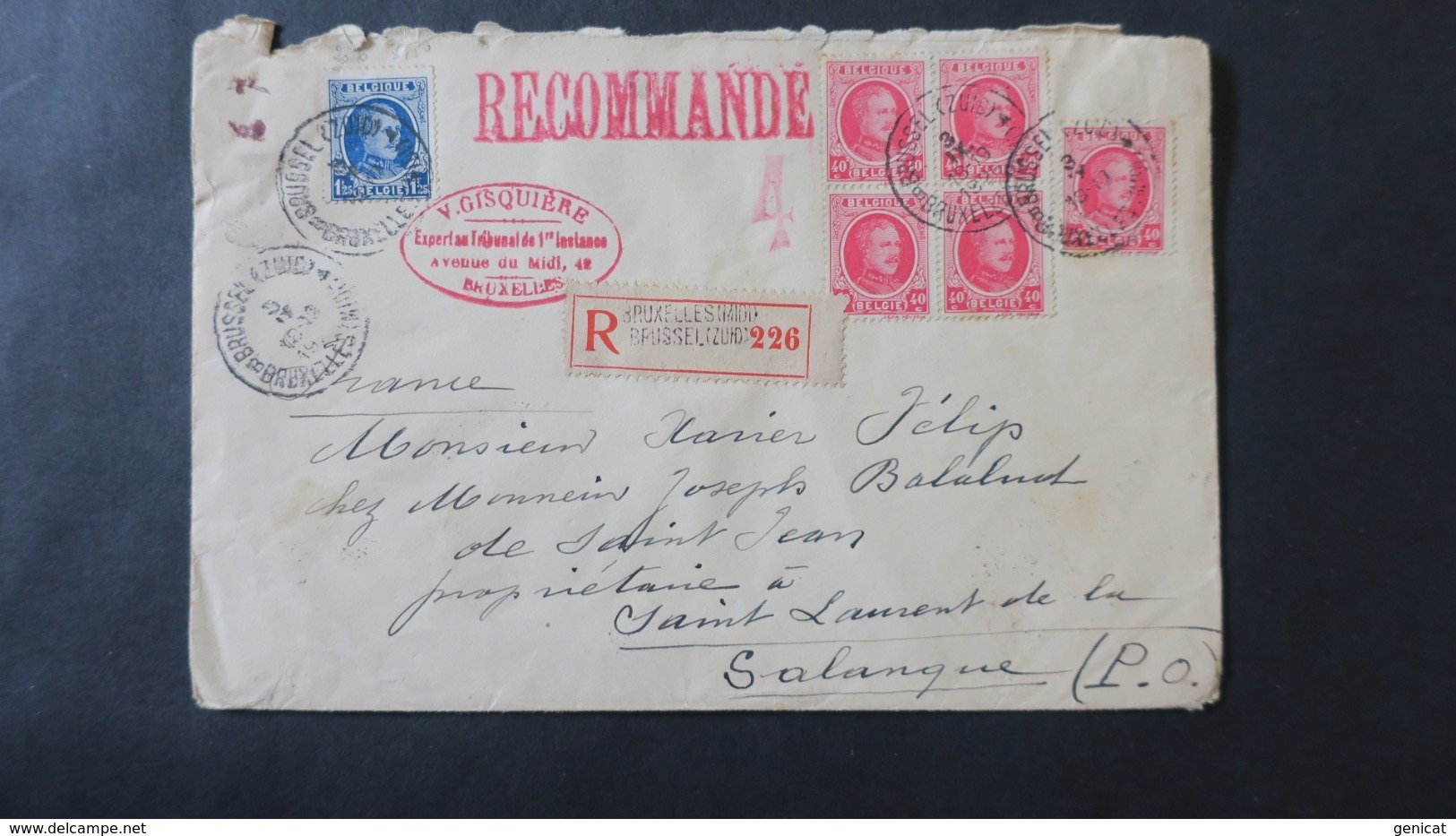 Lettre Recommandé De Bruxelles 1926 Belgique Pour St Laurent De Salanque - Storia Postale