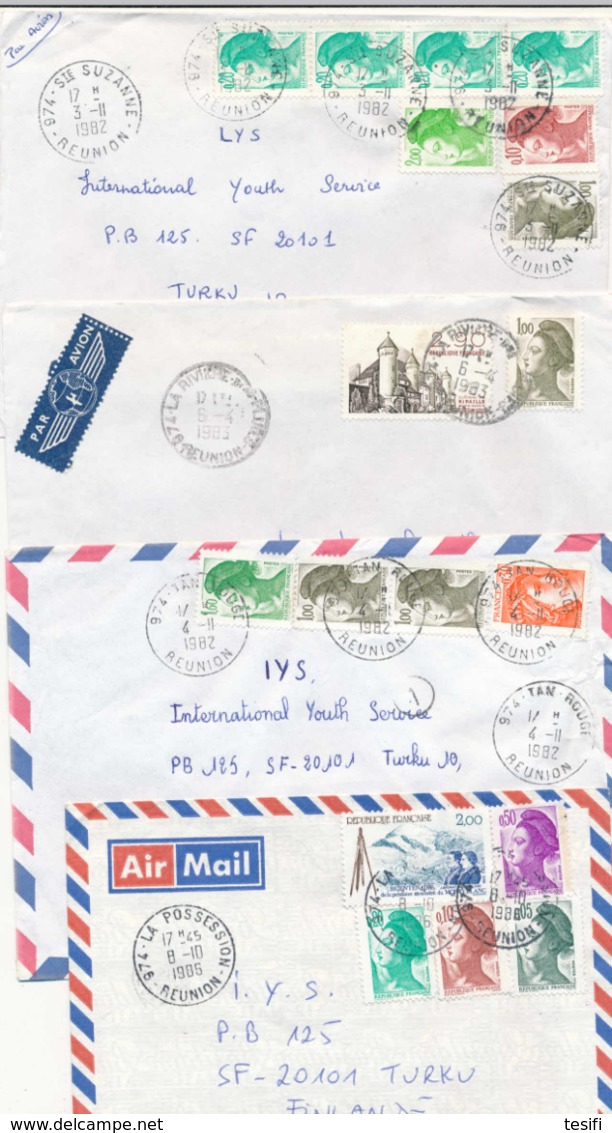 France Reunion 1980s 45 different postmarks on covers to Finland