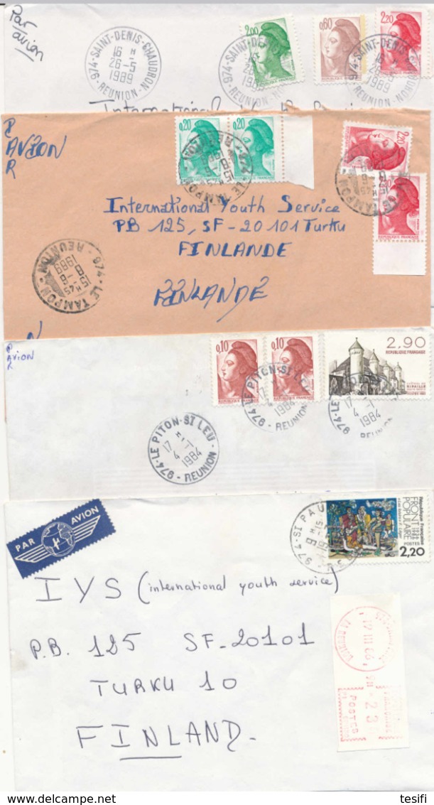 France Reunion 1980s 45 different postmarks on covers to Finland