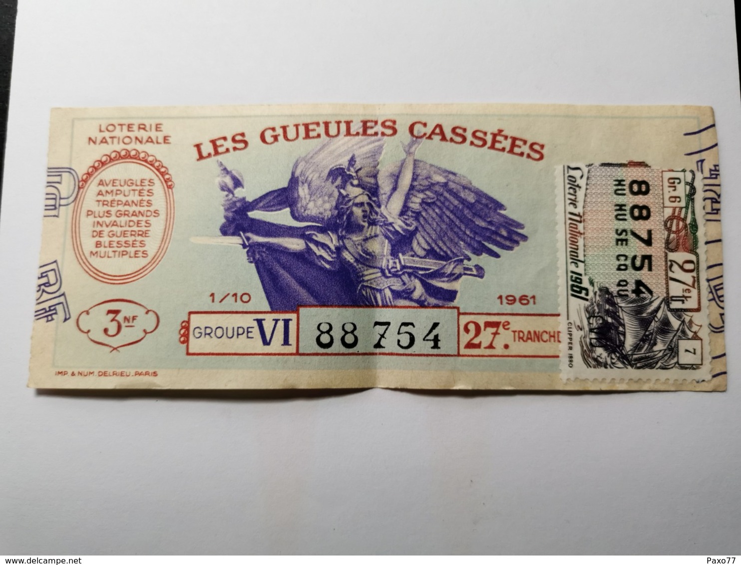 France, Les Gueules Cassées 1961 - Lotterielose