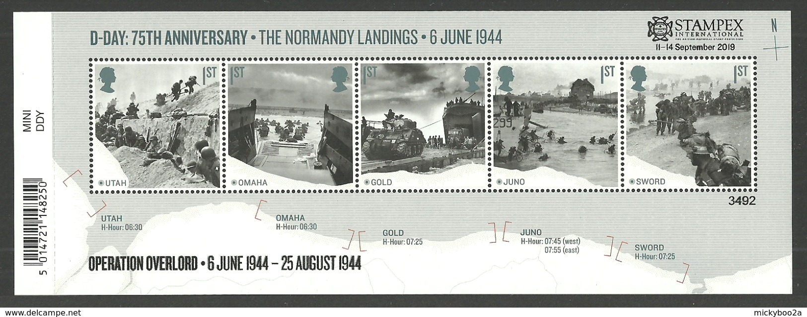 GB 2019 STAMPEX OVERPRINT D-DAY NORMANDY LANDINGS MILITARY M/SHEET MNH - Unused Stamps