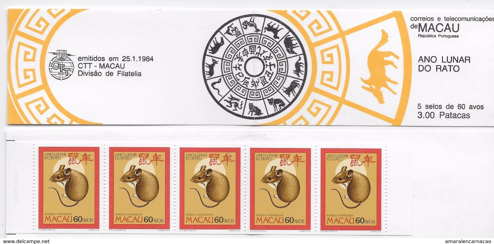 2 SCANS - TIMBRES - STAMPS - PORTUGAL - MACAO / MACAU - BOOKLET -5X0,60-ANNÉE LUNAIRE DU RAT - LUNAR YAR OF THE MOUSE - Postzegelboekjes