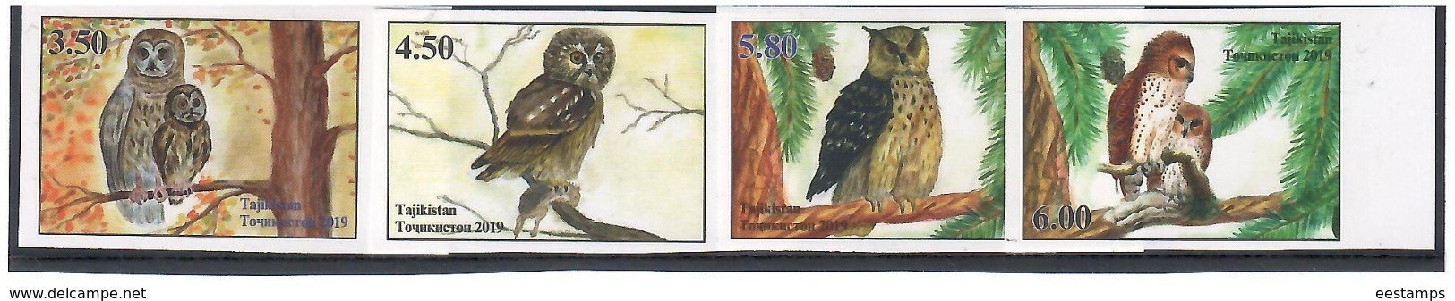 Tajikistan  2019.  Owls.  4v:3.50,4.50,5.80,6.00 Imperf - Tadzjikistan