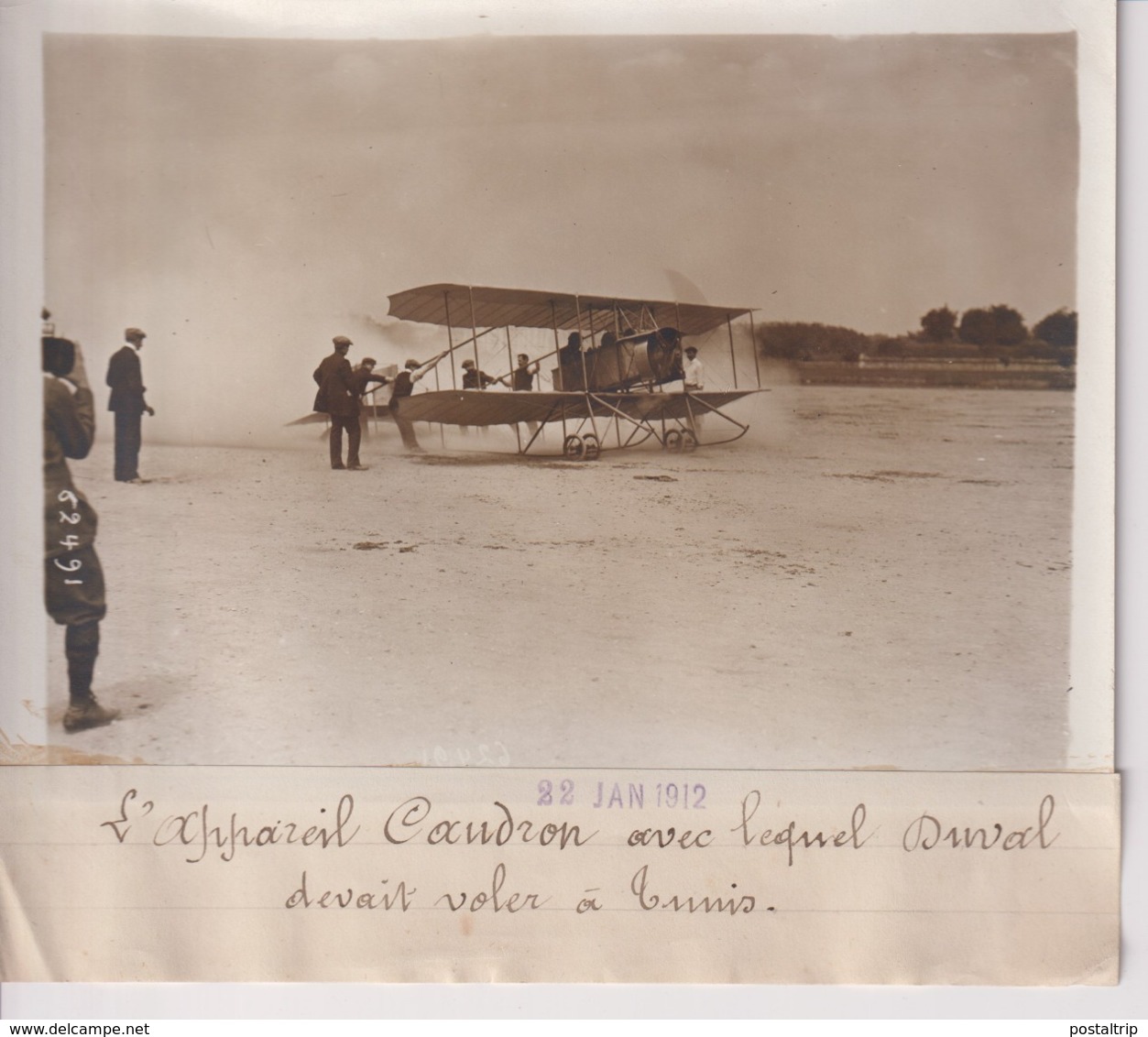 L'APPAREIL CAUDRON AVEC LEQUEL DUVAL DEVANT VOLER A TUNIS   18*13CM Maurice-Louis BRANGER PARÍS (1874-1950) - Aviación