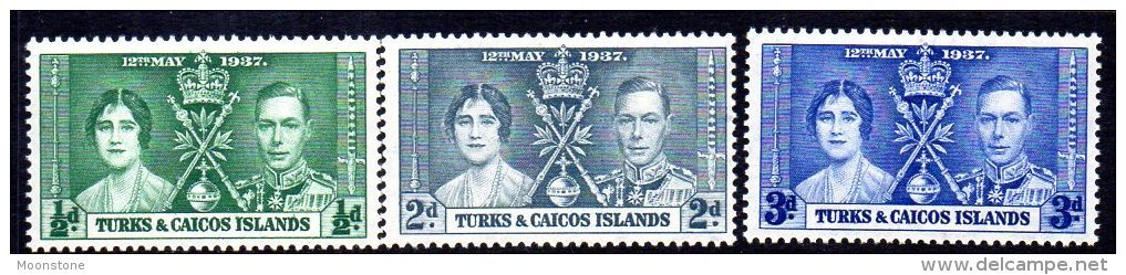 Turks & Caicos Islands GVI 1937 Coronation Set Of 3, MNH (A) - Turks And Caicos