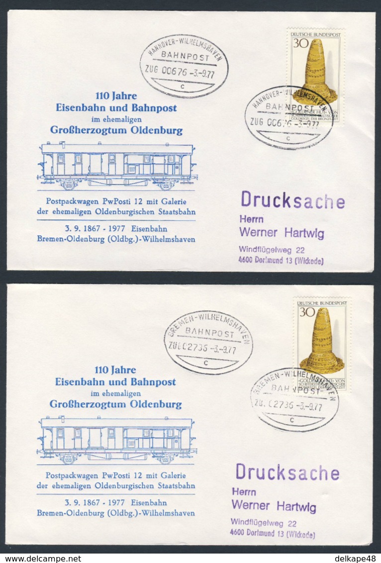 Deutschland Germany 1977 2x Brief Cover - 110 Jahre Eisenbahn Und Bahnpost Großherzogtum Oldenburg (1867) - Treinen