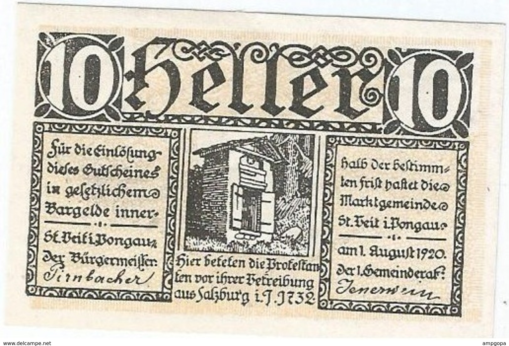 Austria (NOTGELD) 10 Heller Sankt Veit 1-8-1920 Kon 945 A.1  UNC Ref 3657-1 - Austria