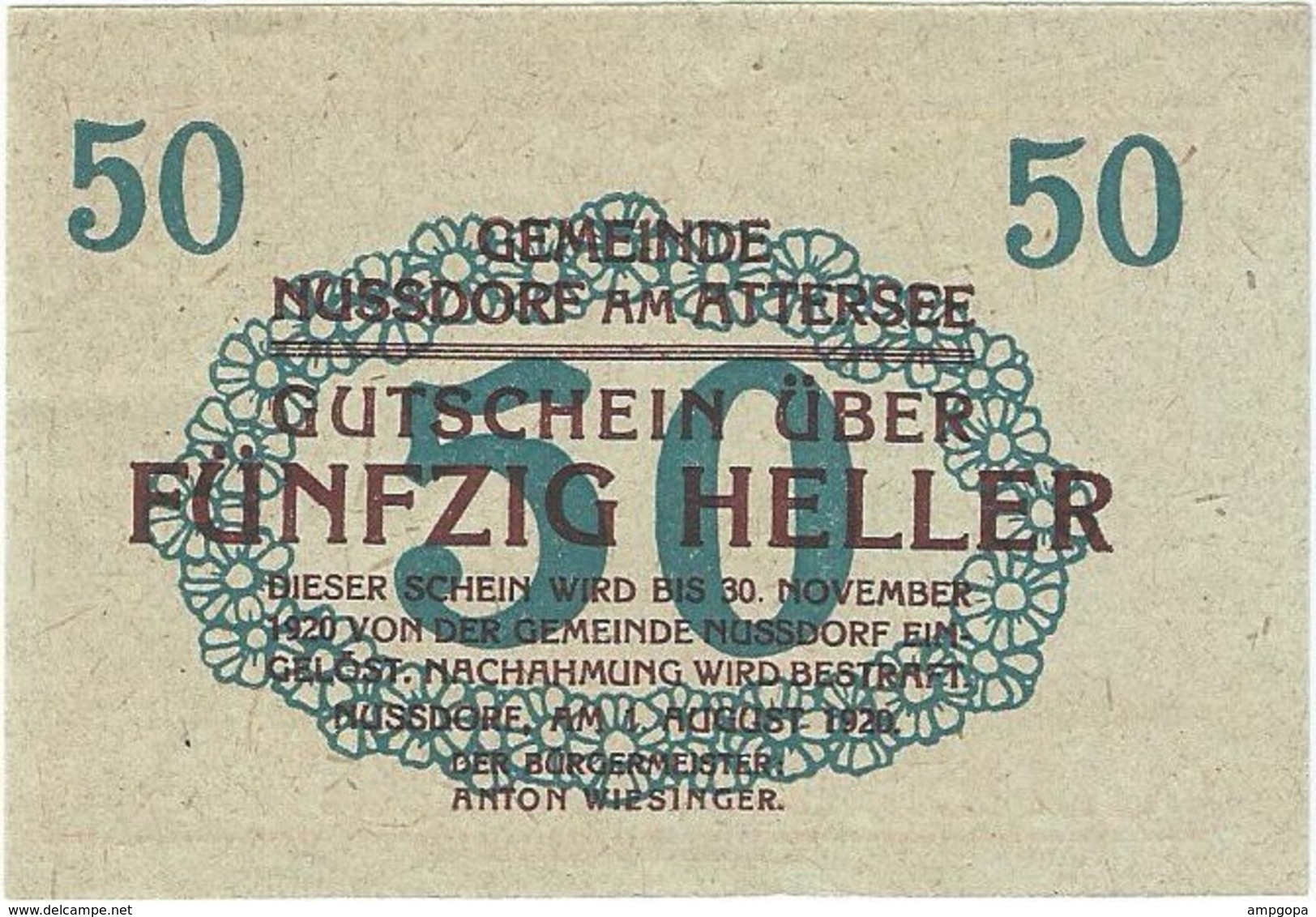 Austria (NOTGELD) 50 Heller Nussdorf  Kon-fs 677 A.3  UNC Ref 3612-1 - Austria