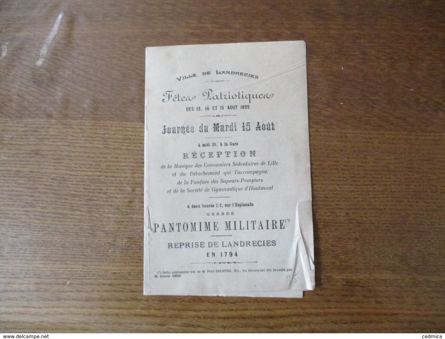 LANDRECIES FÊTES PATRIOTIQUES DES 13,14 ET 15 AOUT 1899 JOURNEE DU MARDI 15 AOUT - Programas