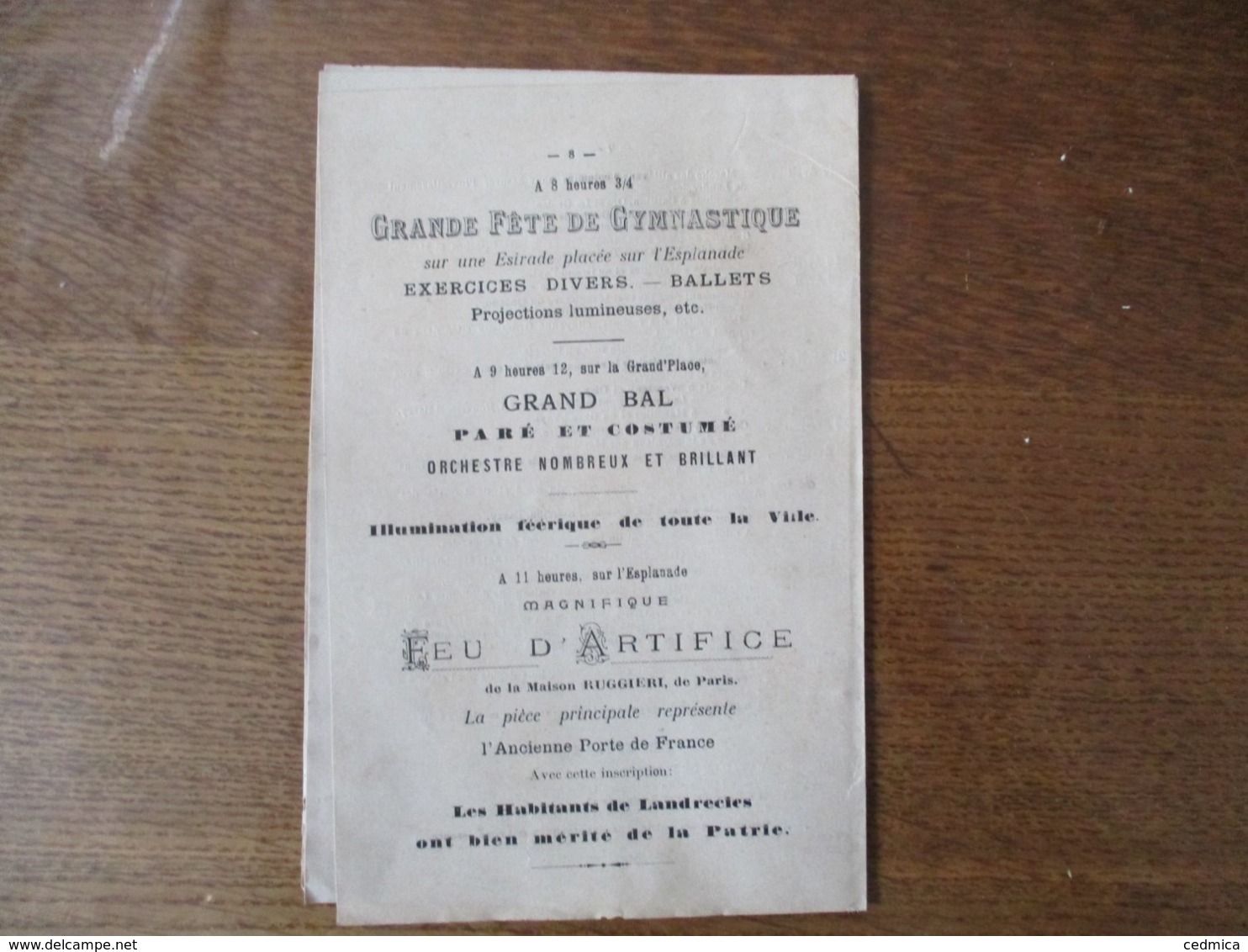 LANDRECIES FÊTES PATRIOTIQUES DES 13,14 ET 15 AOUT 1899 JOURNEE DU MARDI 15 AOUT - Programme