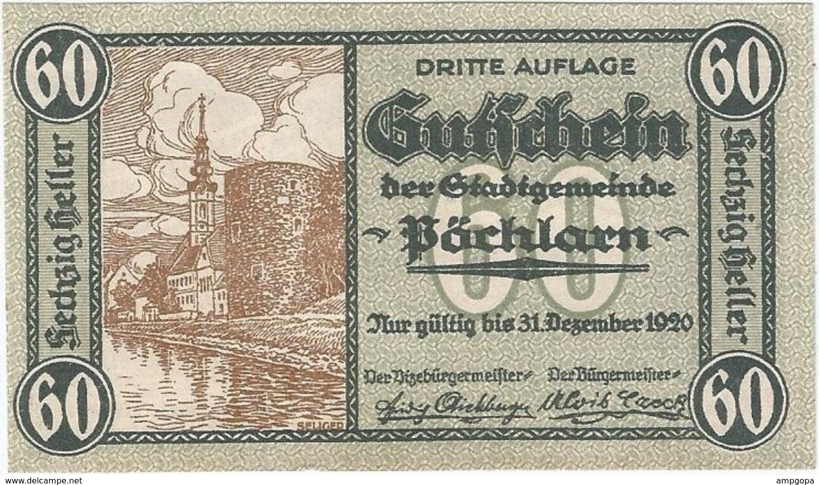 Austria (NOTGELD) 60 Heller Pöchlarn   Kon-fs 755 III.7 Escritura Verde UNC Ref 3624-1 - Austria